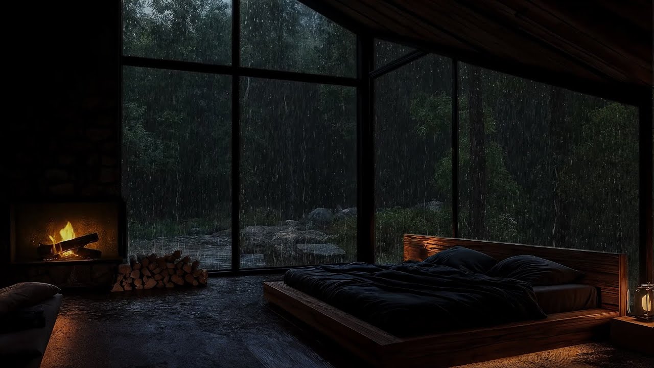 💧🔥 Soft Rain on Window & Fireplace ASMR | Perfect Soundscape for Unwinding & Focus – Misty Forest