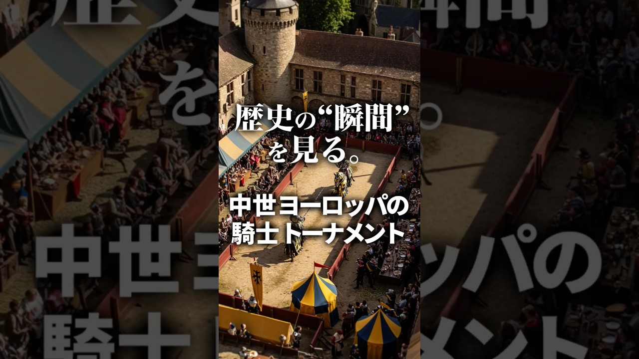 中世ヨーロッパの騎士トーナメント——誇りと名誉をかけた決闘の瞬間。鋼の鎧が輝き、槍が激突する。観客の歓声が響き渡る緊張感あふれる戦いを映像化！🔥🏇