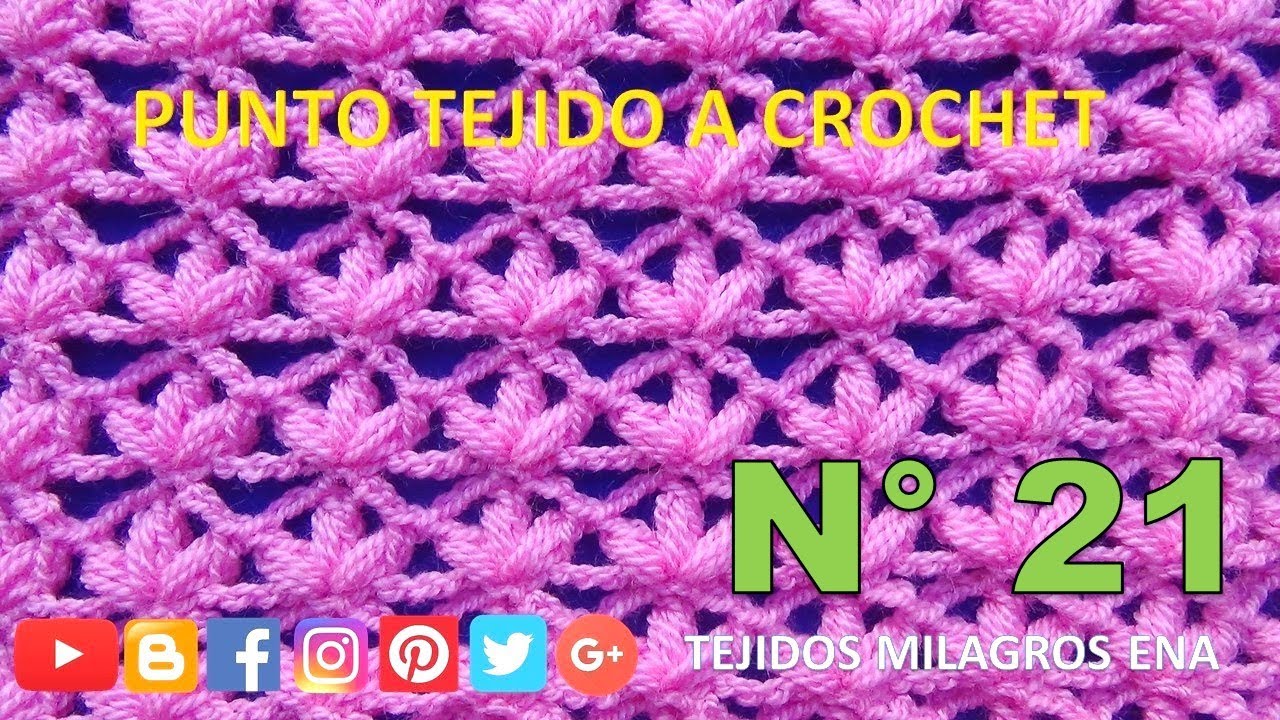 Punto N° 21 tejido a crochet: Punto a crochet con FLORES EN FILA para Chalecos, Blusas, Mantitas