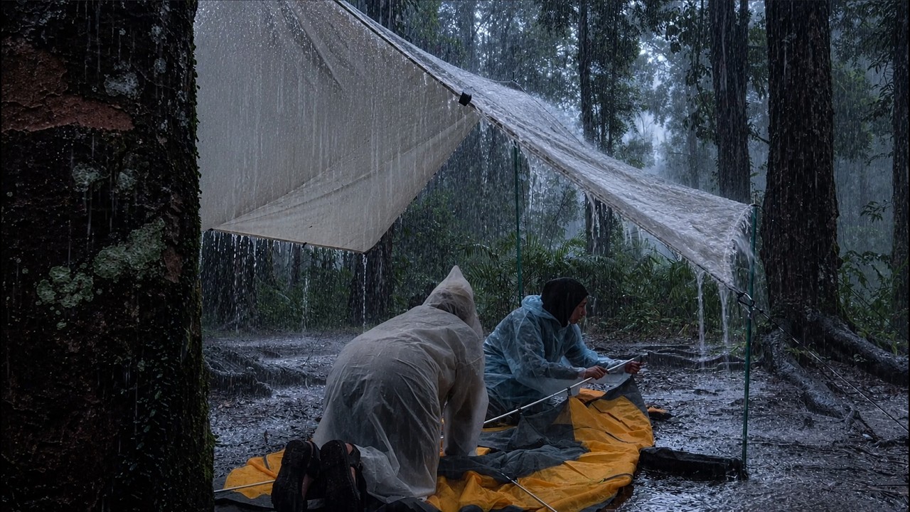 FLOOD REACHED THE TENT TERRACE‼️ Camping with FRIENDS in Heavy Rain