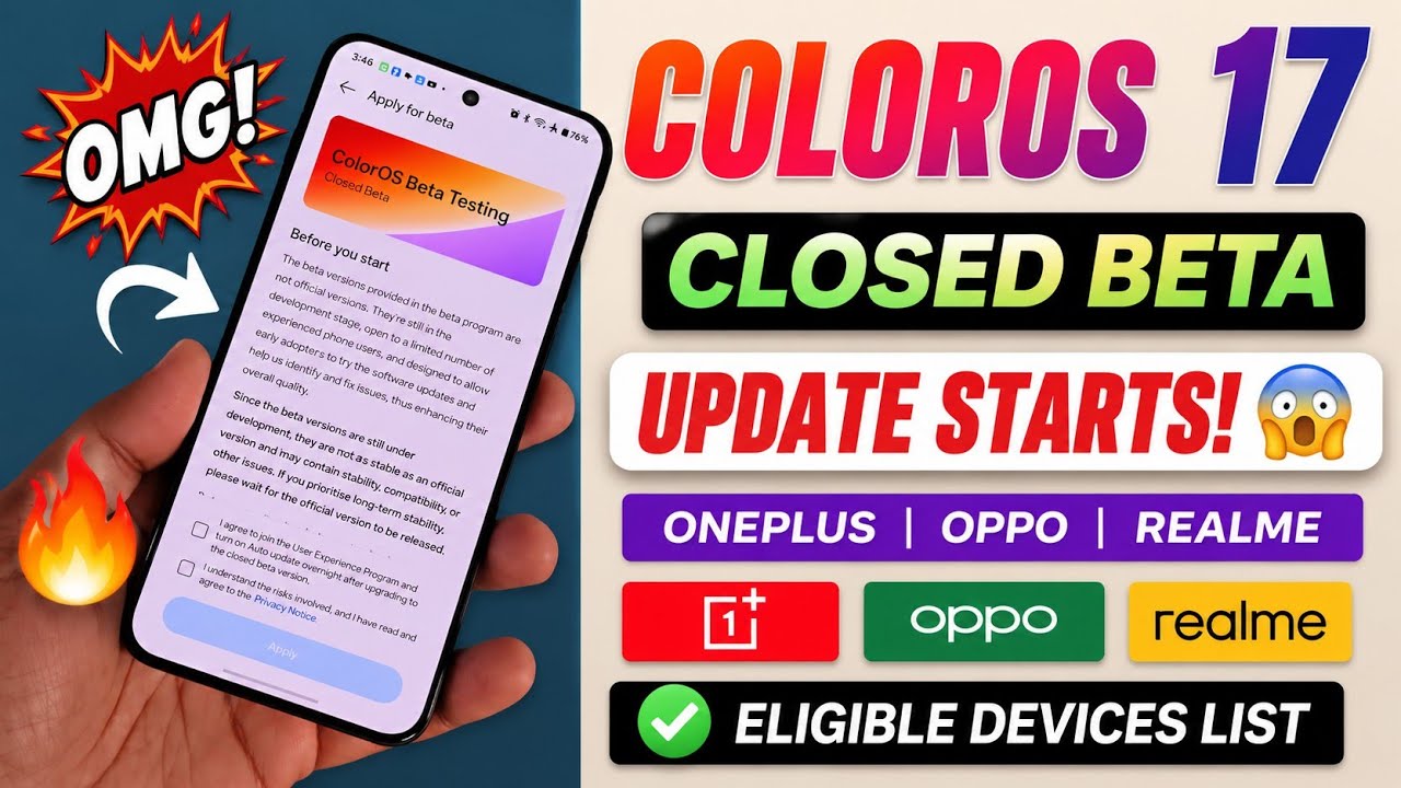 🔥 OMG! ColorOS 17 Closed Beta update Starts 😱 OnePlus, OPPO & realme Eligible Devices