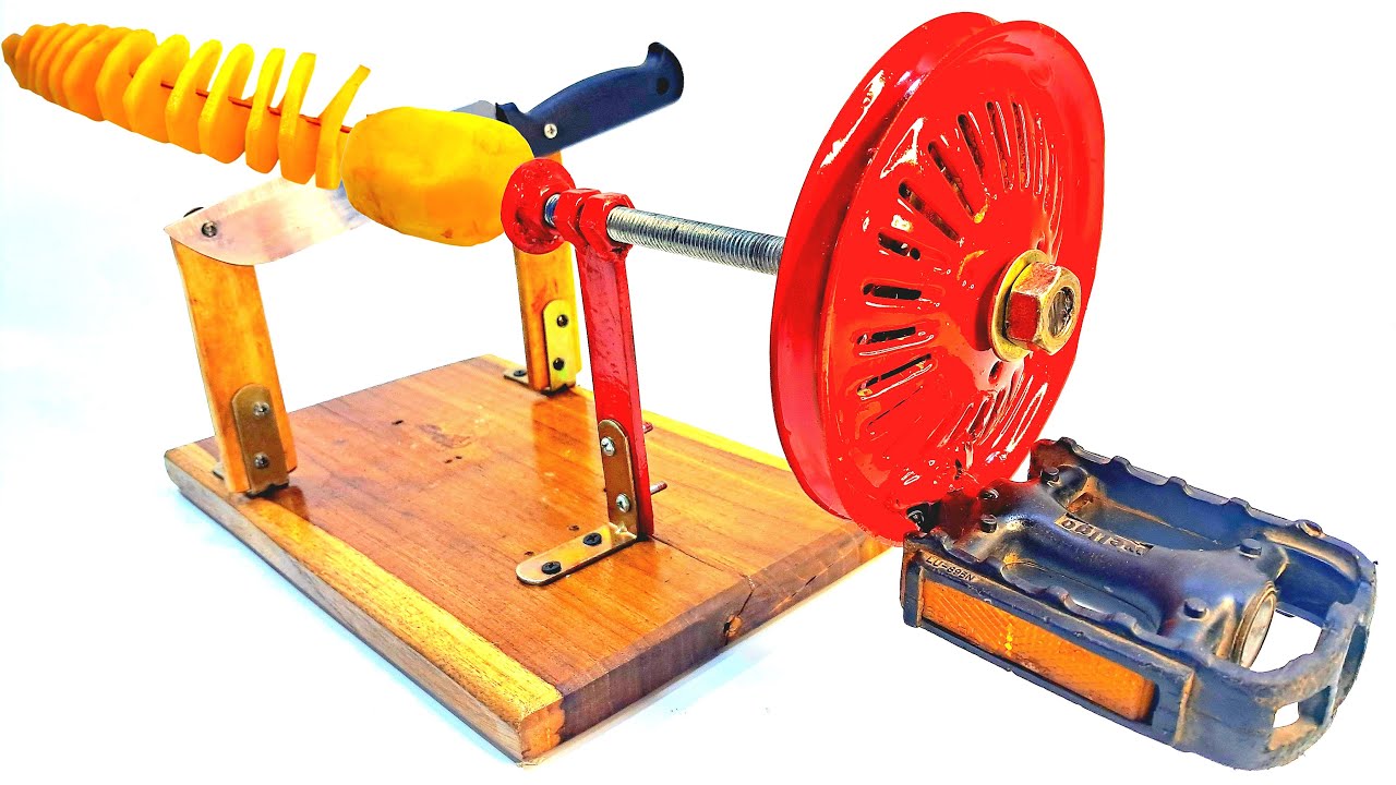 How to make spiral potato slicer using bicycle parts at home/awesome easy potato cutter
