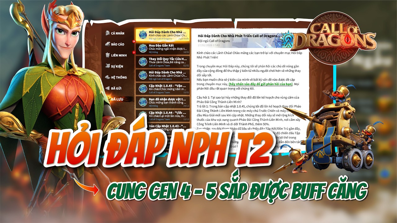 HỎI ĐÁP NPH THÁNG 2 - CUNG GEN 4/5 SẮP ĐƯỢC BUFF | Call of Dragon | Phân tích thư cập nhật mới