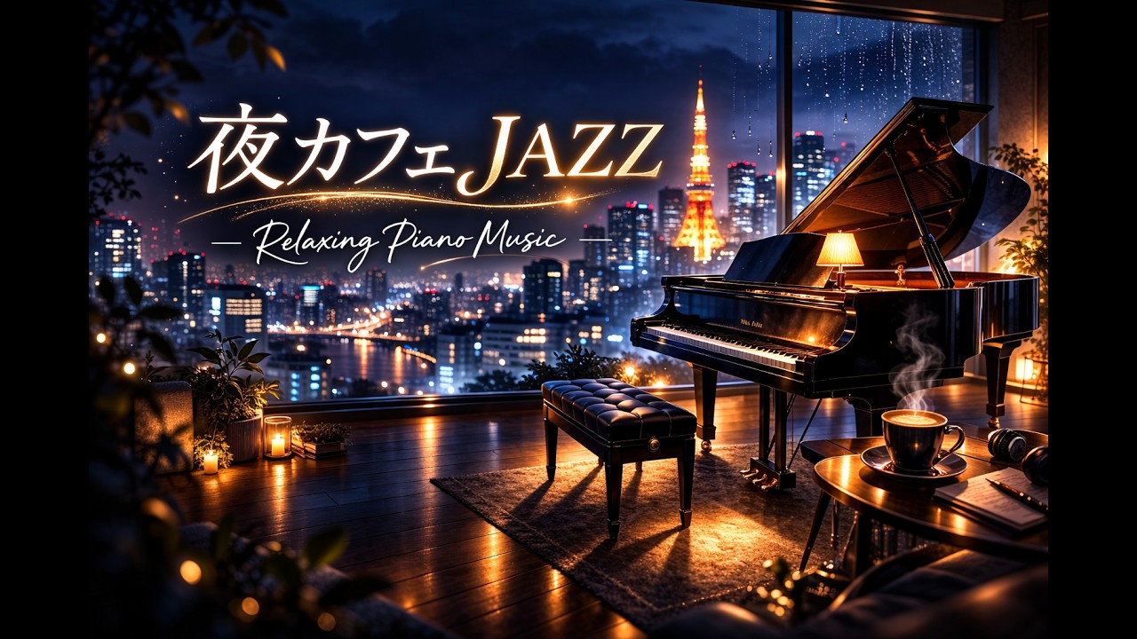 【夜カフェJAZZ】☕作業がはかどる静かな東京ナイトピアノBGM｜勉強・読書・リラックス用