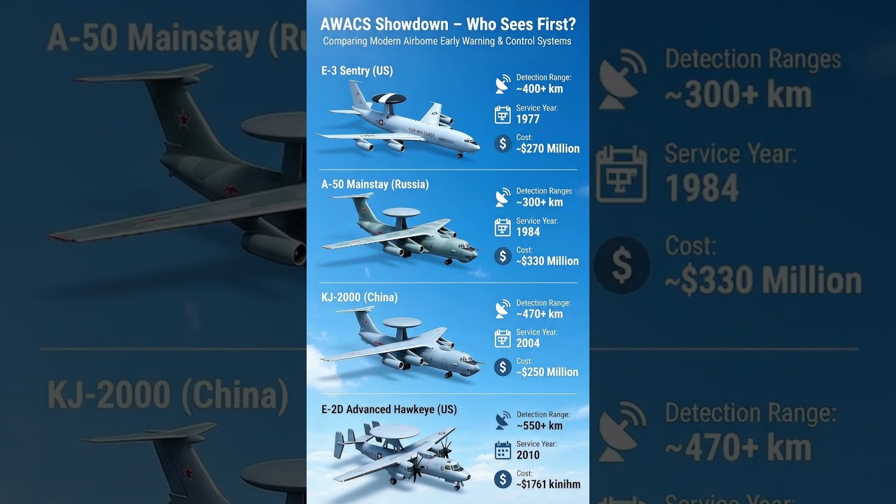 AWACS Showdown: Who Sees First? (E-3 Sentry vs A-50 vs KJ-2000 vs E-2D)