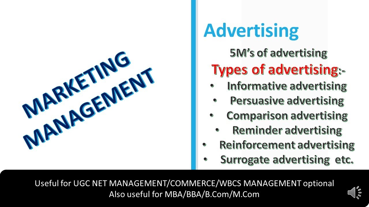 Advertising in marketing management | Types of advertisement| UGC NET Management/Commerce, MBA, BBA