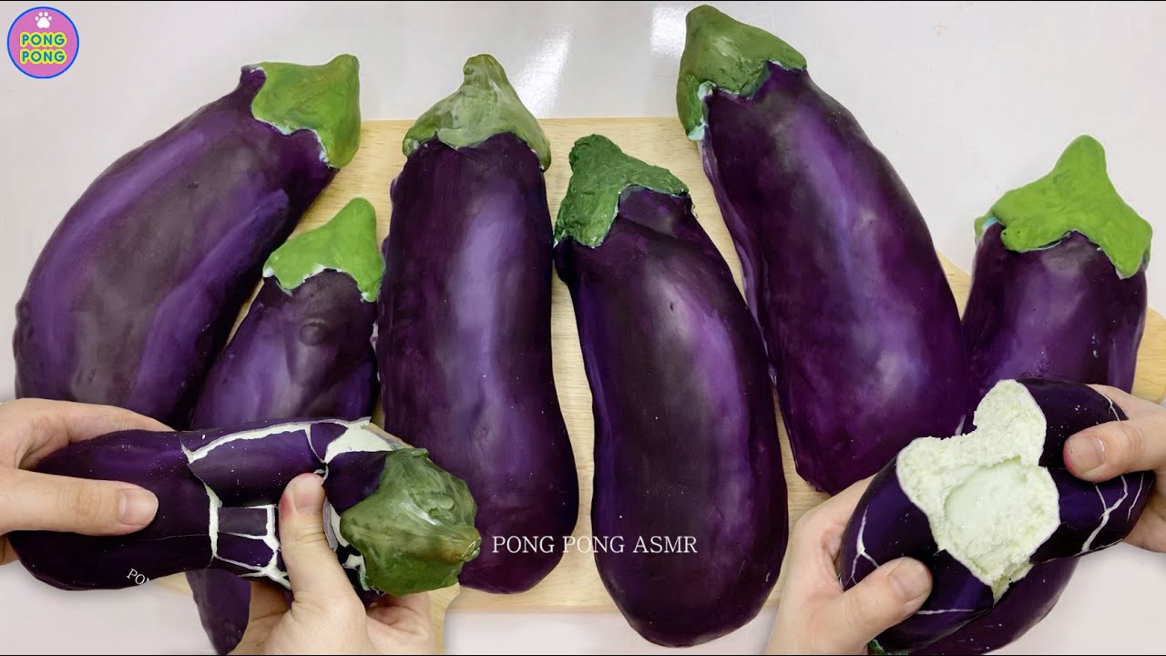 Satisfying ASMR Eggplant plaster clay cracking🍆 ナス 石膏クレイクラッキング 가지 석고 점토 부수기