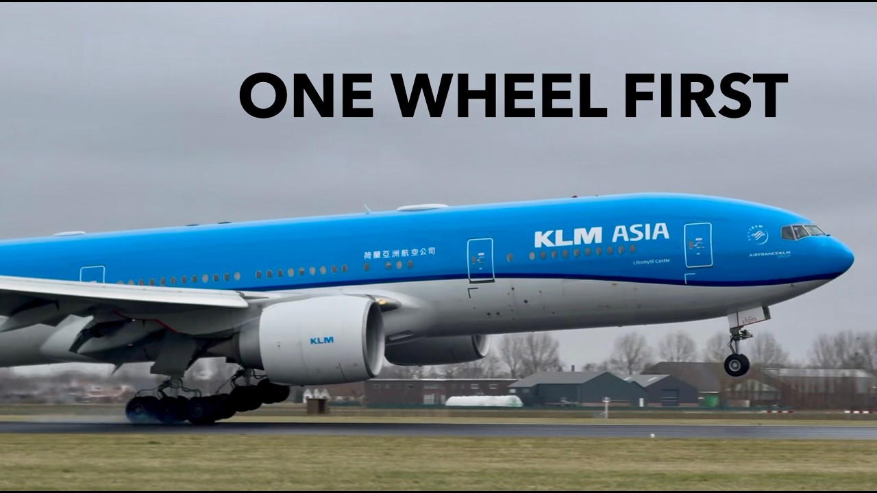KLM 777 One Gear Landing in Gusty Winds