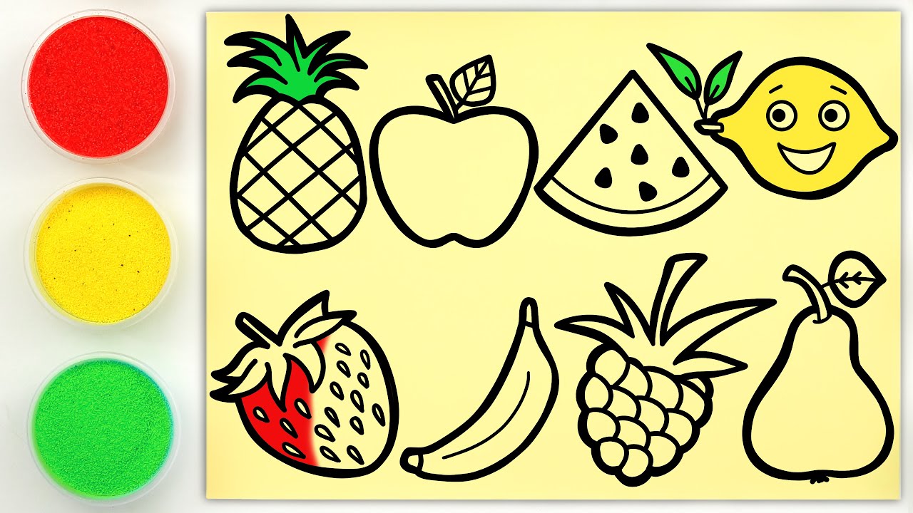 Sand painting colored fruits