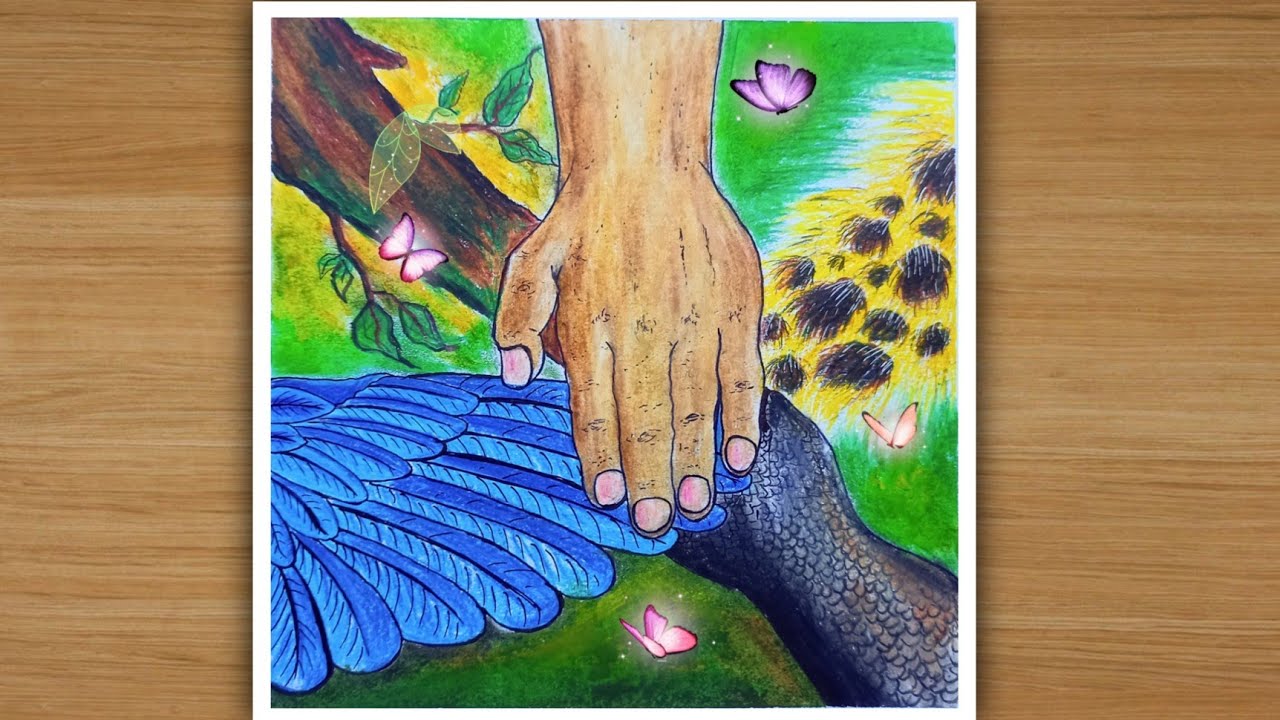 Wildlife conservation drawing|Save wildlife drawing drawing with oil pastel.