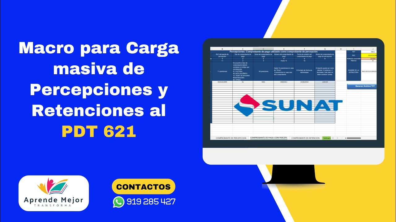 𝐌𝐚𝐜𝐫𝐨 𝐞𝐧 𝐄𝐱𝐜𝐞𝐥 𝐩𝐚𝐫𝐚 𝐂𝐚𝐫𝐠𝐚 𝐦𝐚𝐬𝐢𝐯𝐚 𝐝𝐞 𝐏𝐞𝐫𝐜𝐞𝐩𝐜𝐢𝐨𝐧𝐞𝐬 𝐲 𝐑𝐞𝐭𝐞𝐧𝐜𝐢𝐨𝐧𝐞𝐬 𝐚𝐥 𝐏𝐃𝐓 𝟔𝟐𝟏
