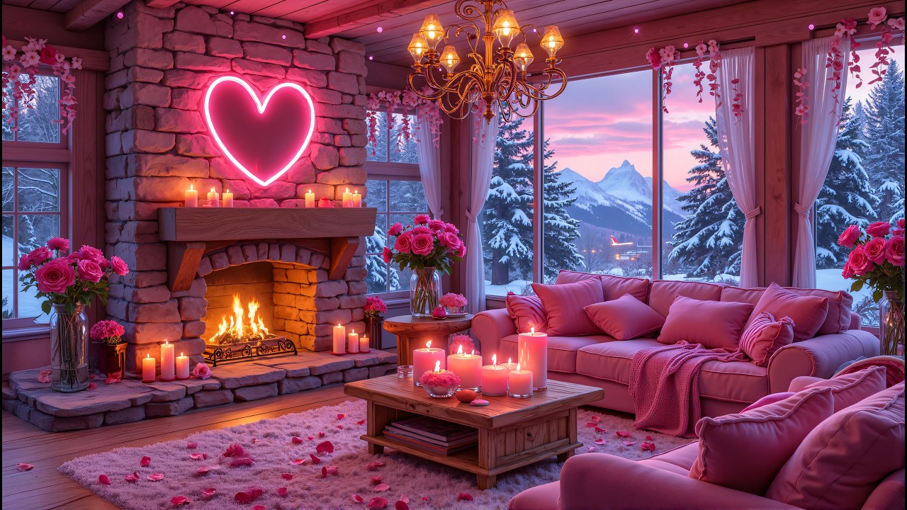 Valentine’s Day Romantic Ambience 24/7 💕 Cozy Fireplace, Soft Piano Music for Deep Sleep, Relaxation