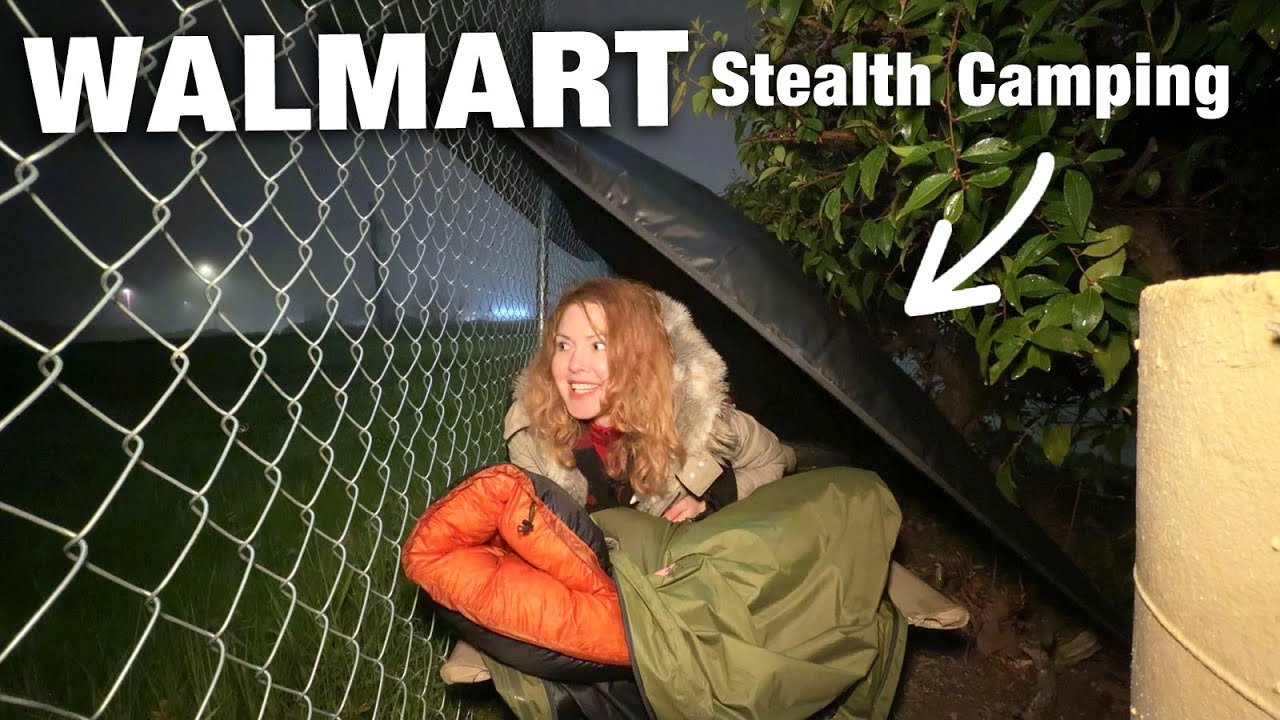 Walmart Stealth Camping in the Bushes with a Makeshift Tarp (on a foggy winter day)
