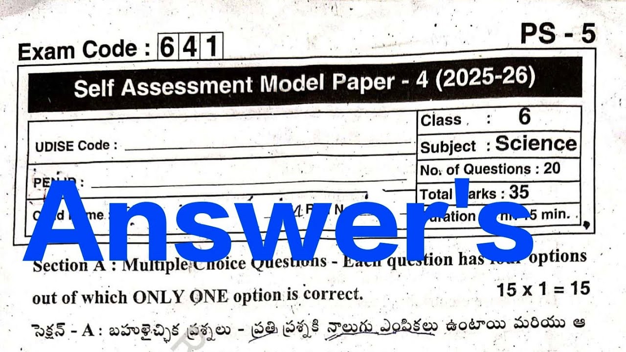 6th class General Science 🔑 Self Assessment Model  Paper - 4 (FA-4)Real Key Answers 2025-26 || ☝️