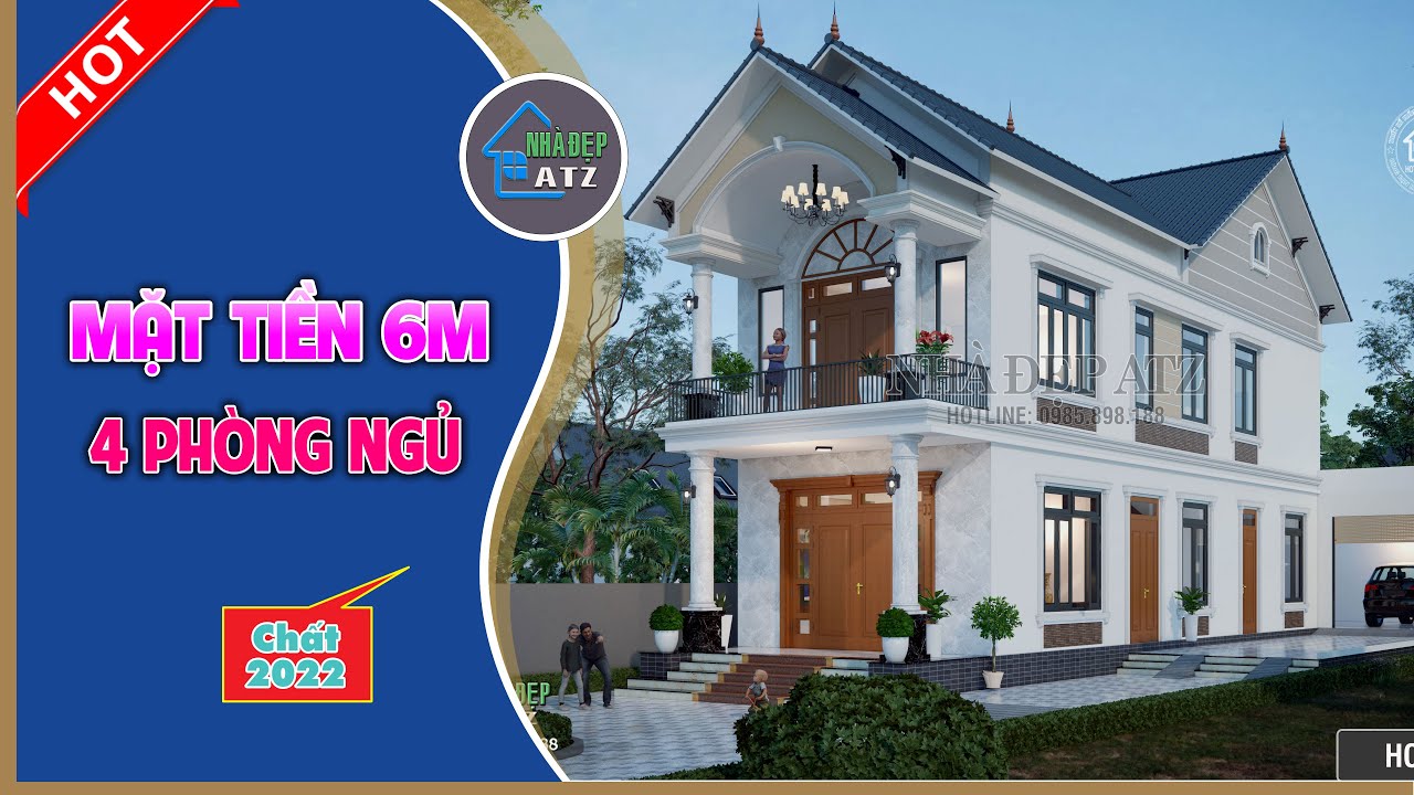 Nh&agrave; Đẹp ATZ số 215/Mẫu nh&agrave; m&aacute;i th&aacute;i 2 tầng mặt tiền 6m, 4 ph&ograve;ng ngủ