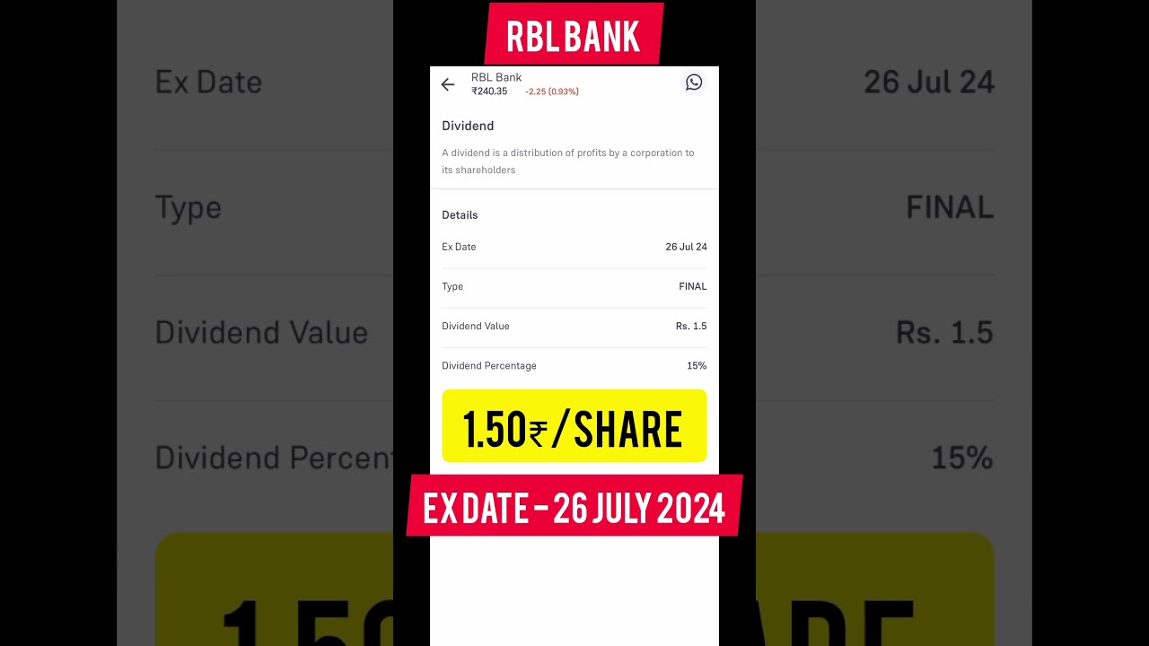 RBL bank share Dividend News 🤑🗞️ 2024 #dividend