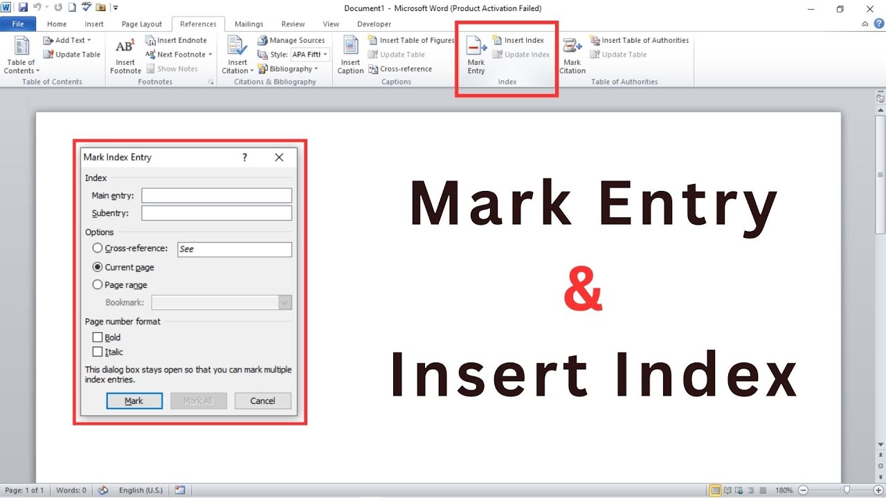 How to Use Mark Entry & Insert Index in MS Word? /Mark Entry in Reference Tab