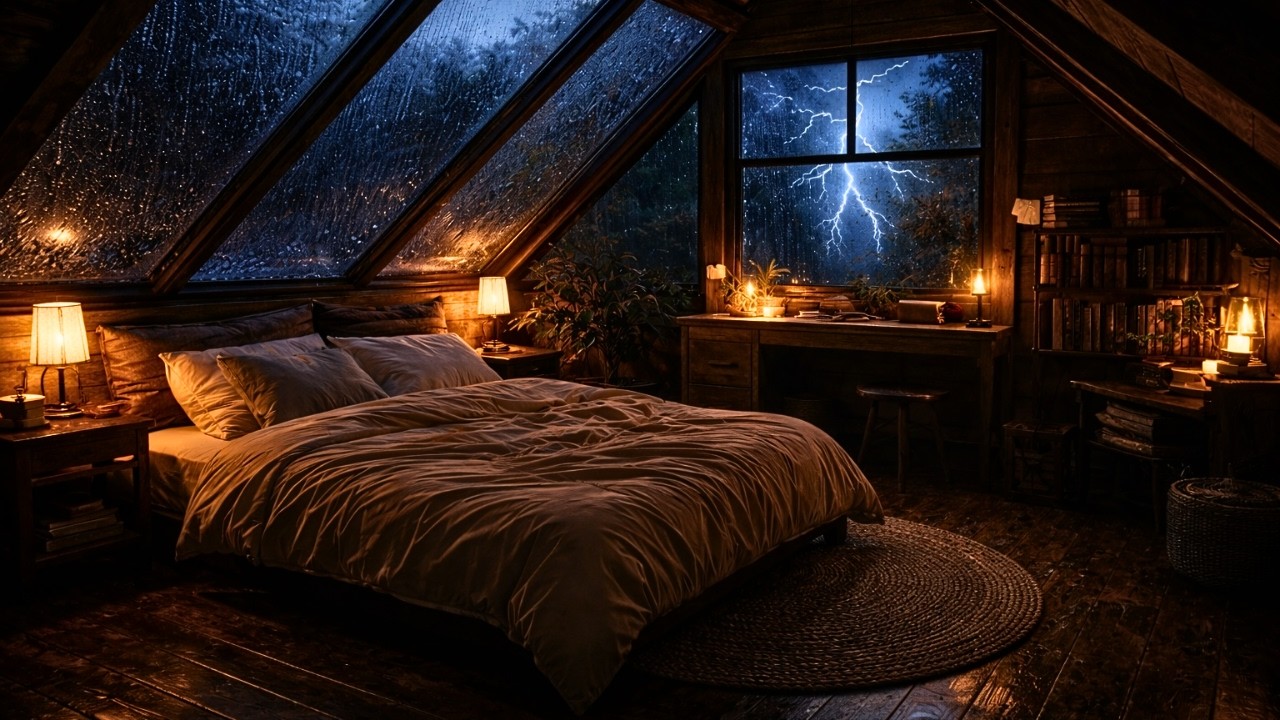 Heavy Rain & Soft Thunder Sleep Night _ Deep Cozy 🌧️🌙