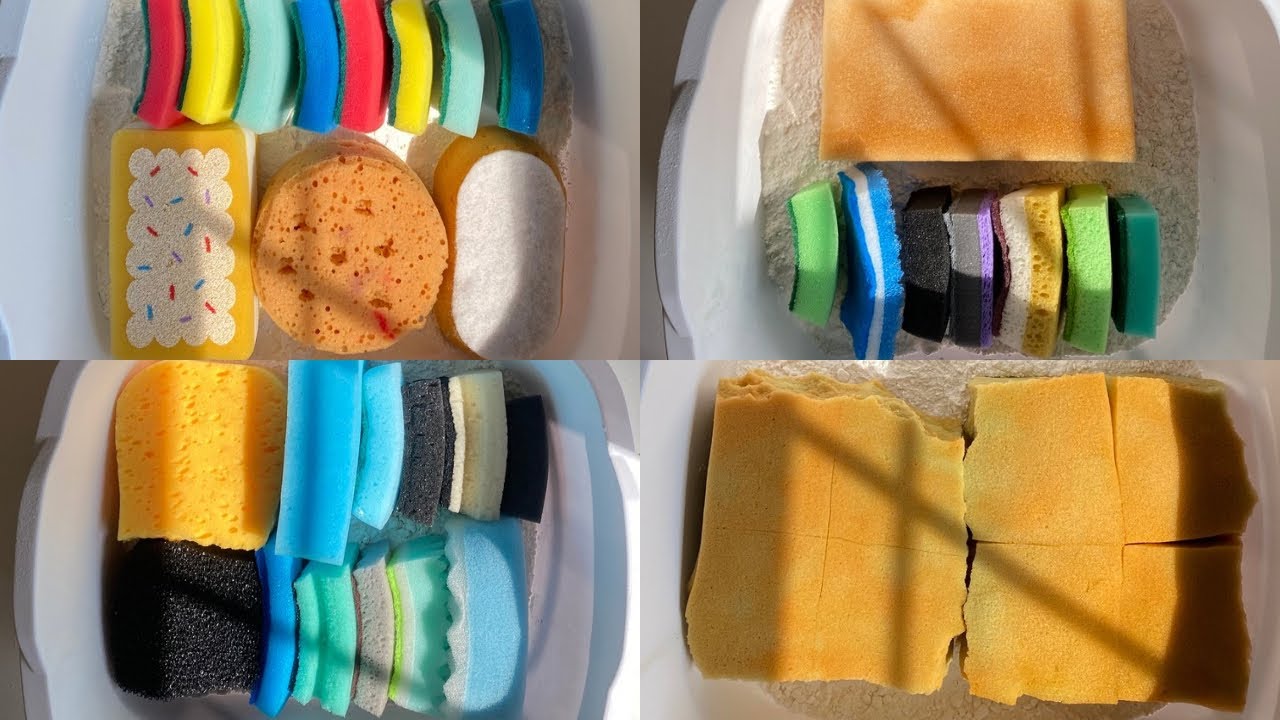 ASMR powder jelly bulk sponge ripping edited compilation - kitchen / bath / car sponges