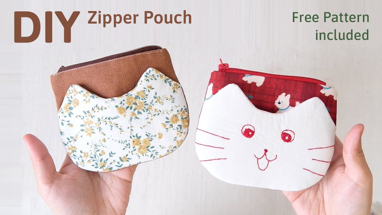 How to Sew a Cute Cat Zipper Pouch(coin purse) | Easy DIY | Pattern Included