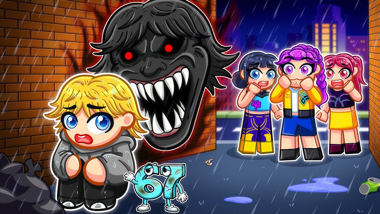 ABANDONED 67 KID Gets ADOPTED by HUNTRIX in Roblox! | Kpop Demon Hunters