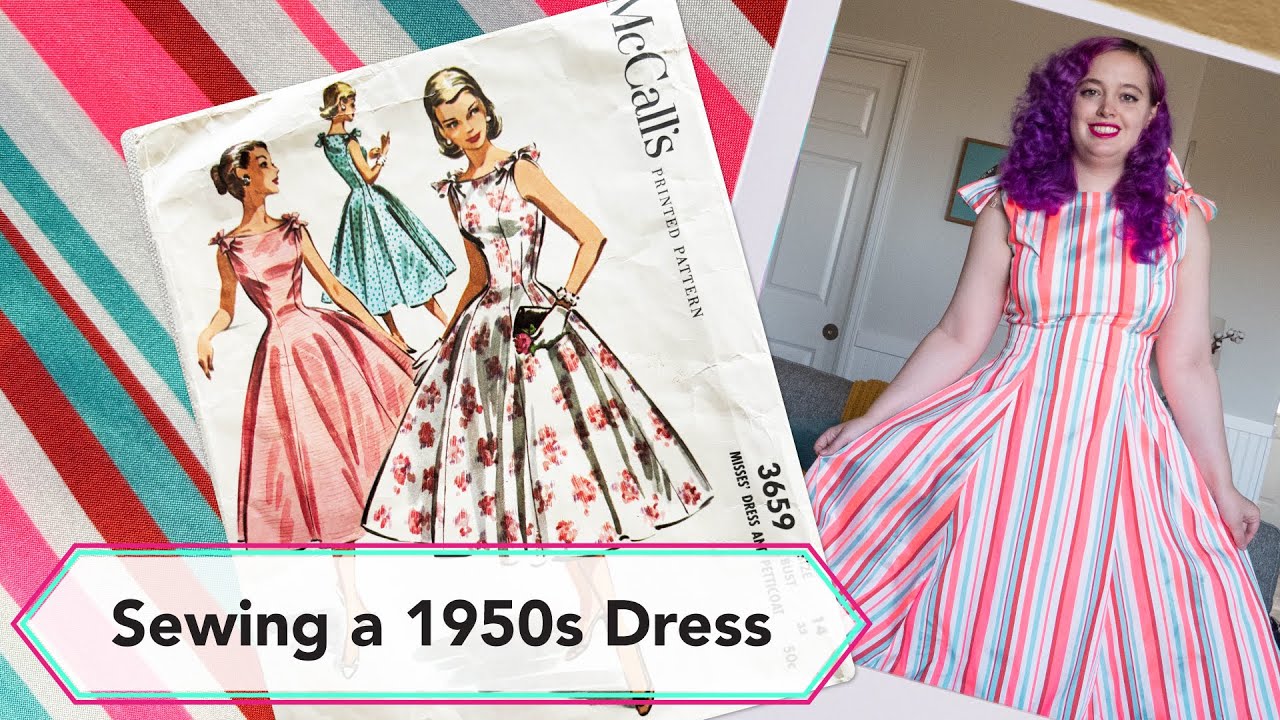 Sewing a Neon Striped 1950s party dress | Vintage sewing project + sew with me