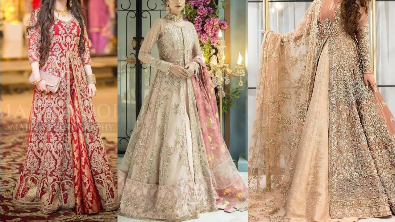 Lehenga And Front Open style  Gown Pakistani Wedding Dress 2022// latest lehenga open gown dresses//