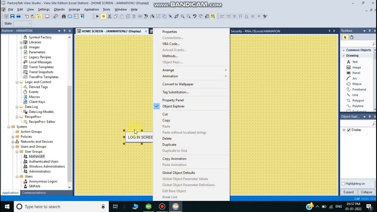How to add login security button in Factorytalk view se scada