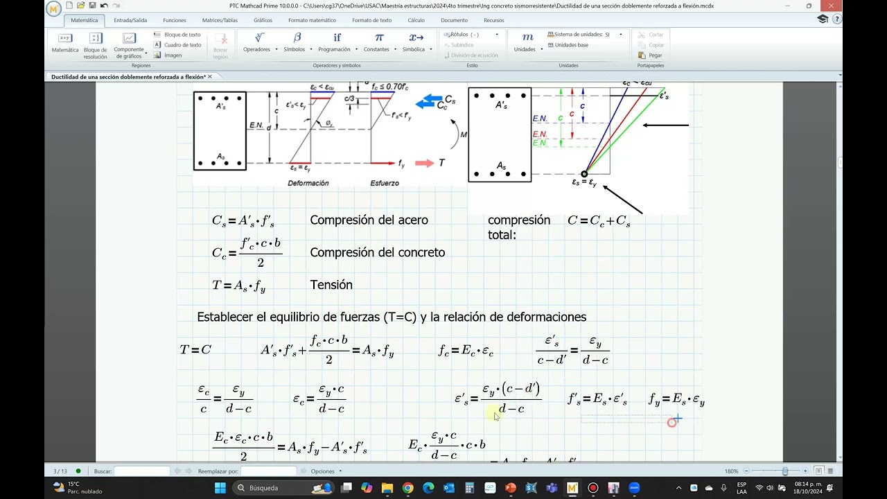 Clase 04 Parte práctica - Ejemplo de Cálculo de Ductilidad en vigas doblemente reforzadas