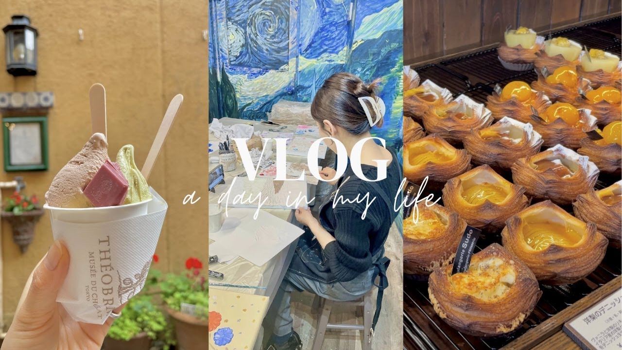 vlog |東京OLの一日 | 流行りのアート体験教室 | 食べて食べて食べる週末 | 週末のお出かけ