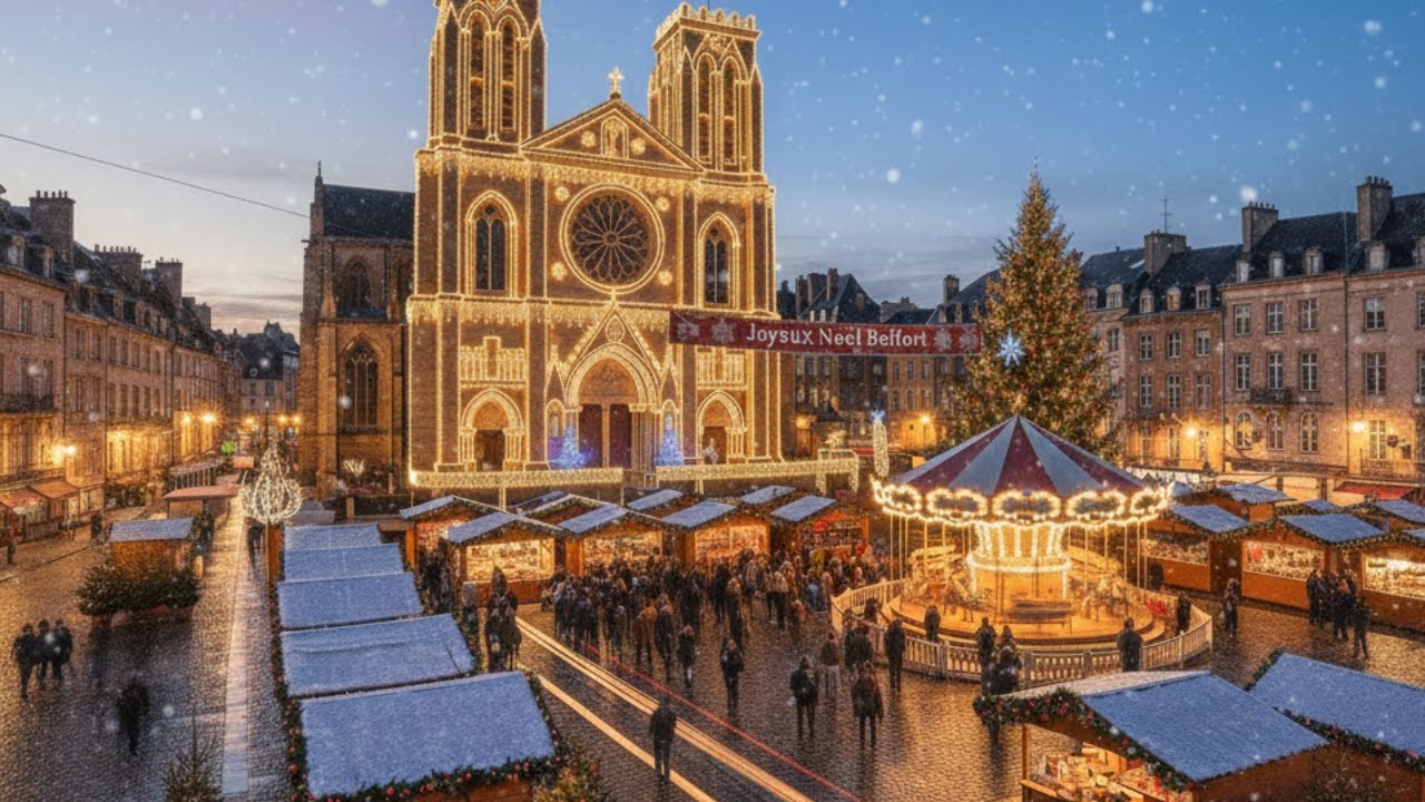 Magical Night Walk in Belfort City Center | The Grand Cathedral