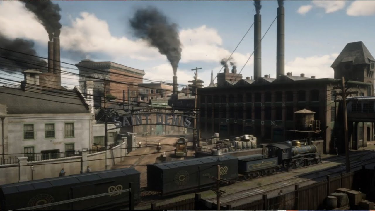 Video Game Ambience Asmr - (Red Dead 2) Saint Denis Industrial Area | Factory Noise & Pedestrians
