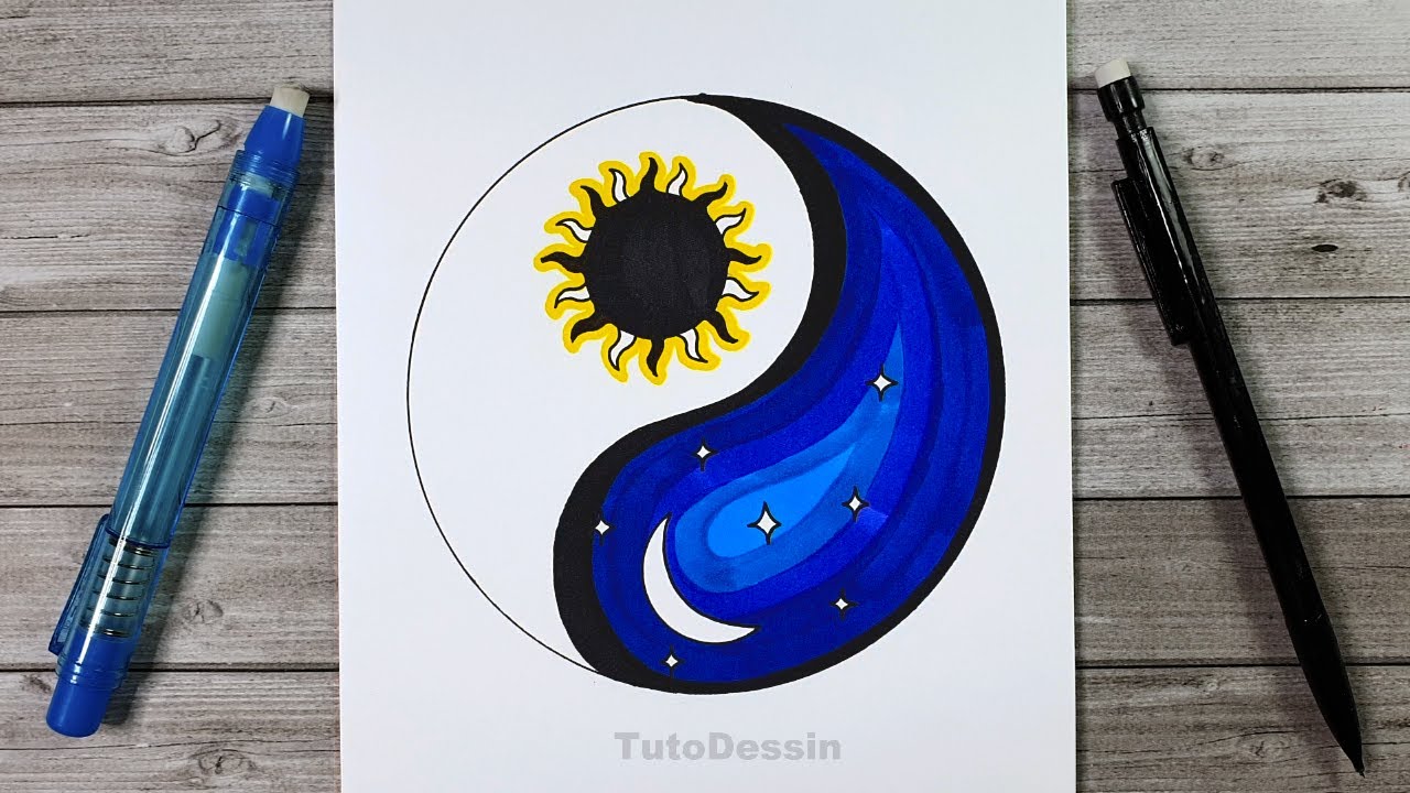 Comment dessiner la nuit et le jour | Yin et yang | Tutoriel de dessin