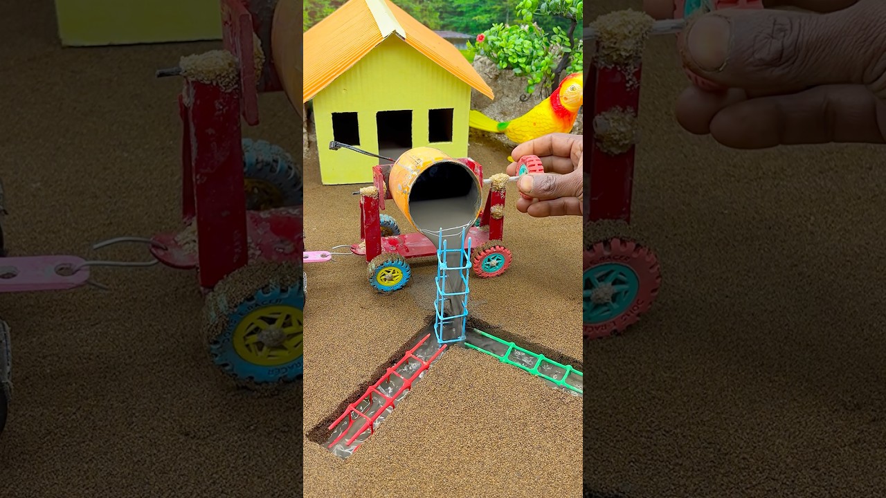 🚜🔥 Real Working Mini Tractor Cement Pillar Beam Making Machine #shorts #youtubeshorts