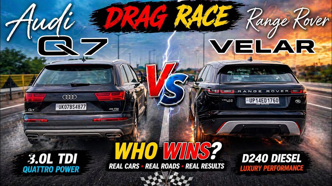 Range Rover Velar против Audi Q7 Дрэг-рейсинг|@SanjuSehrawat @sanjusehrawatshorts 🇮🇳 против 🇩🇪| 🖤