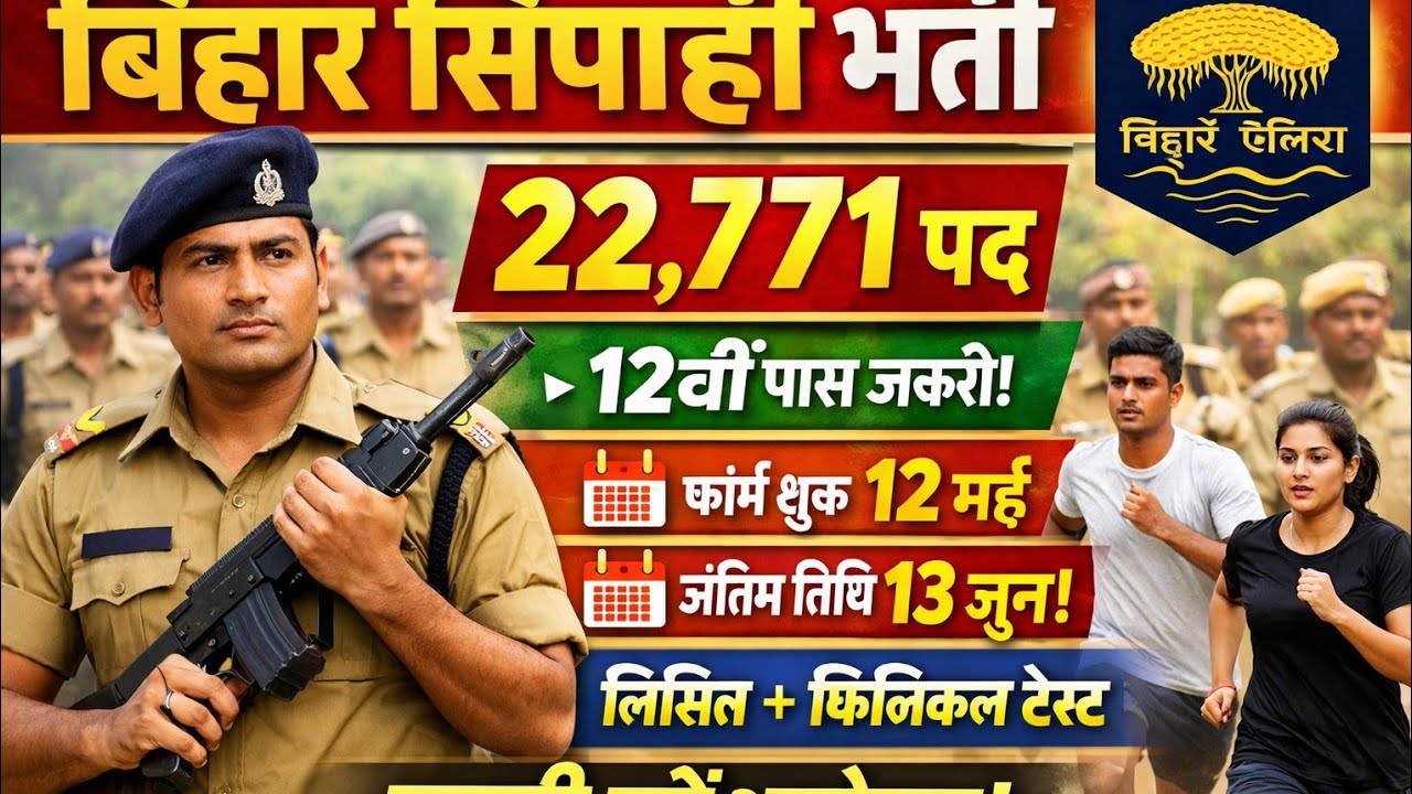 Bihar Police Constable Bharti 2026 🔥 | 22,771 पद | 12वीं पास | Form Date Full Details