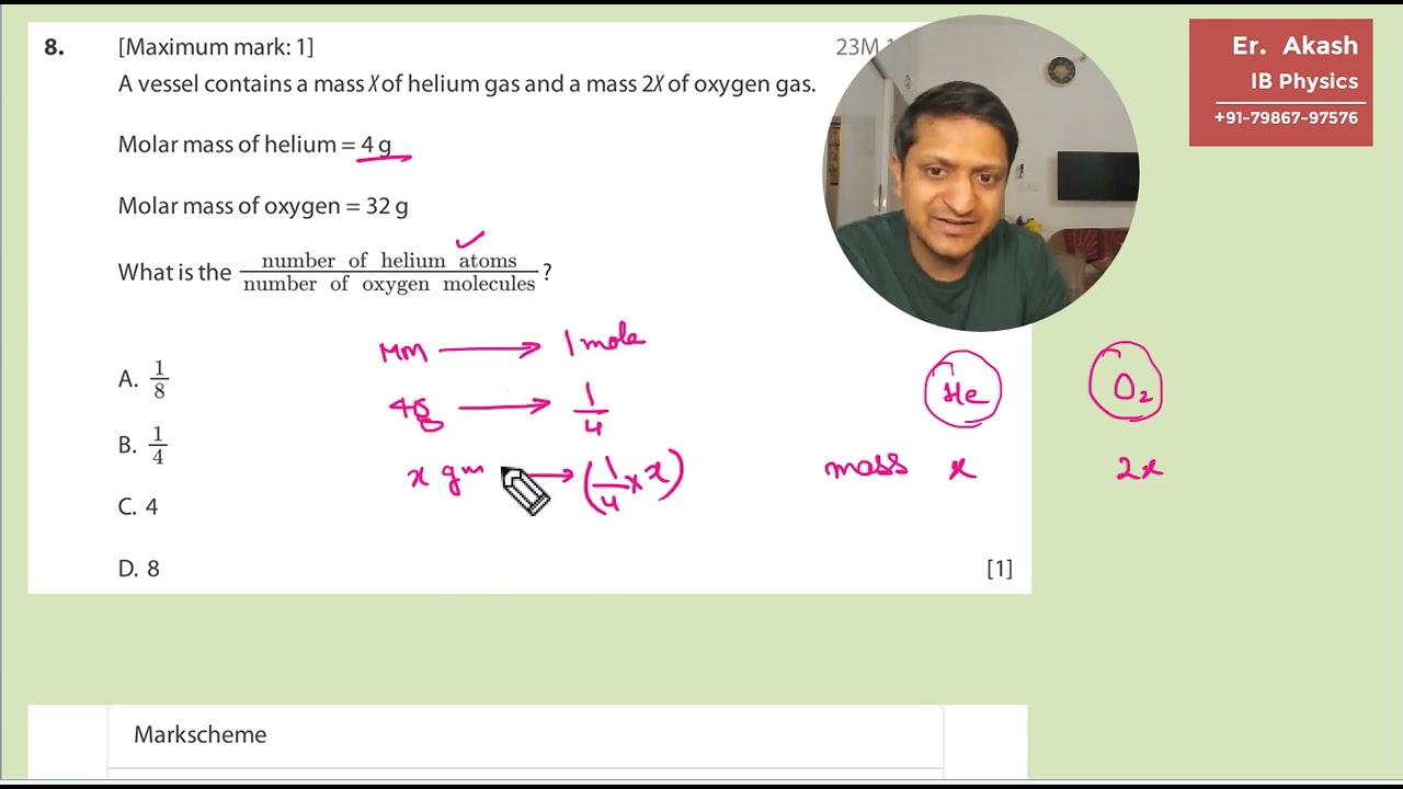 A vessel contains a mass X of helium gas and a mass 2X of oxygen gas. Molar mass of helium = 4 g