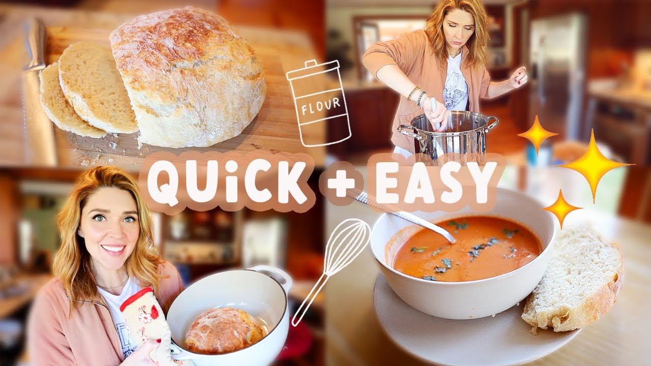 EASY BREAD FOR BEGINNERS!!  Tomato Soup + Spinach Pasta! \\ COOK WITH ME for our Big Family of 10!