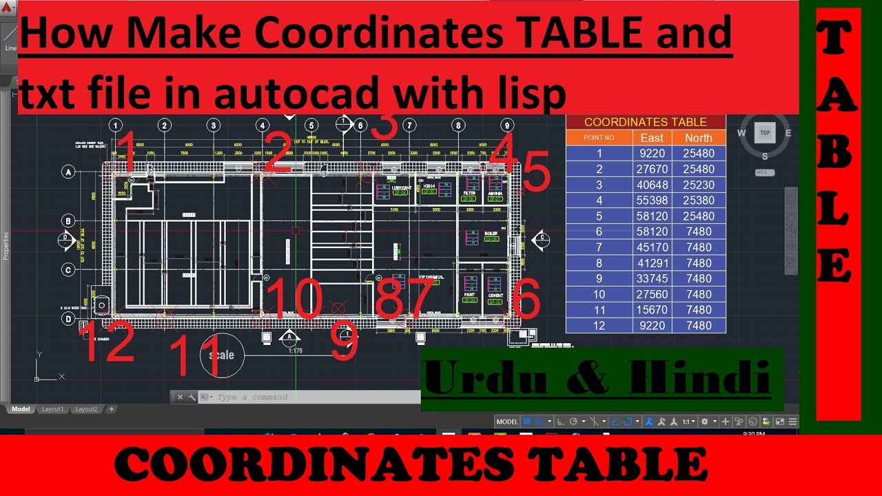 How make coordinate table with nubering with lisp  autocad 2016 urdu hindi