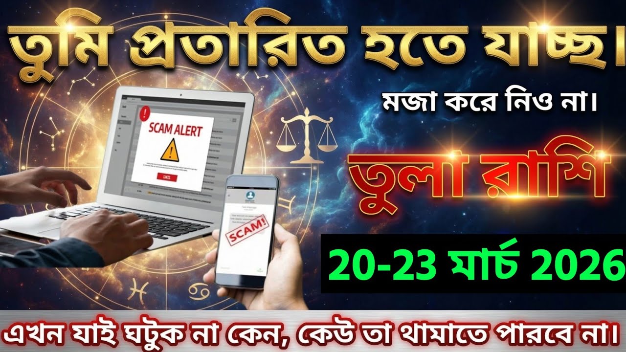 তুলা রাশি,১১-১৩ মার্চ, ২০২৬ তুমি প্রতারিত হতে যাচ্ছ এখন যাই ঘটুক না কেন, কেউ তা থামাতে পারবে না। 
