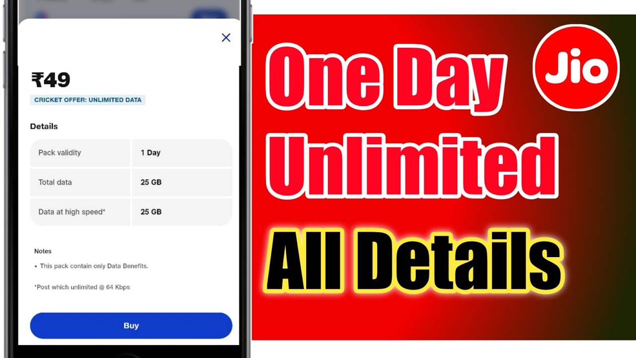 Jio One Day Unlimited Data Plan All Details 🔥 | Jio Data Top Up One Day Unlimited | Jio Plans