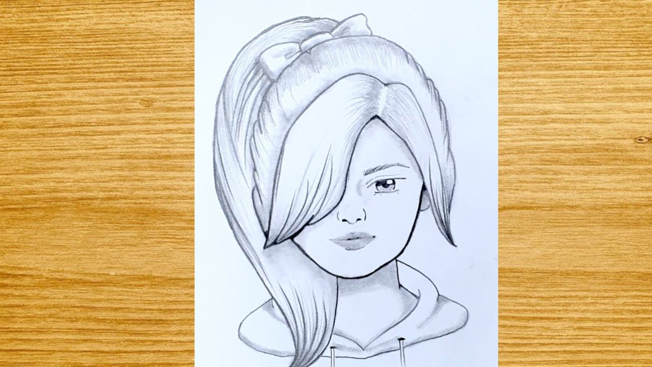 How to Draw a Girl with a Poney Tail  - Happy Drawings