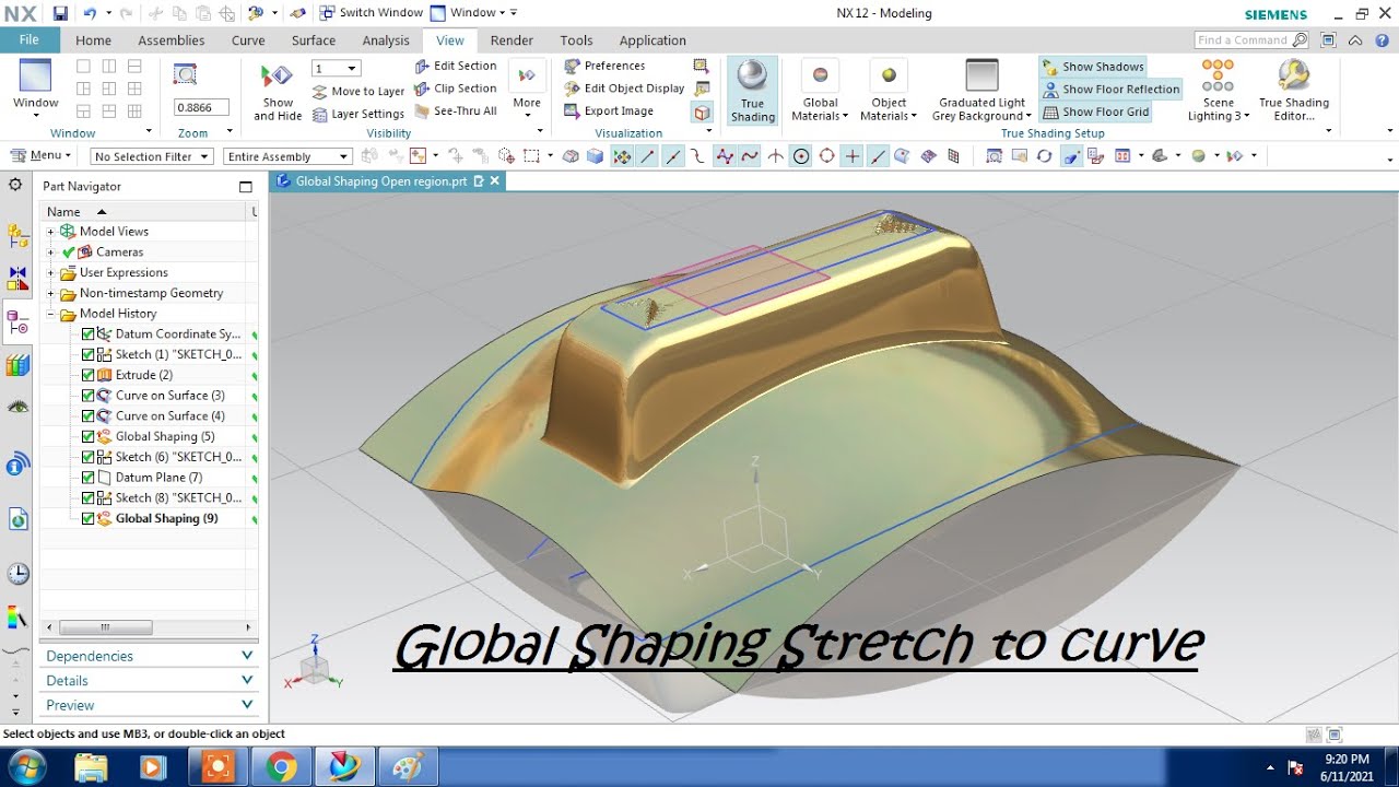 #NX CAD #SURFACE #GLOBAL SHAPING stretch to curve