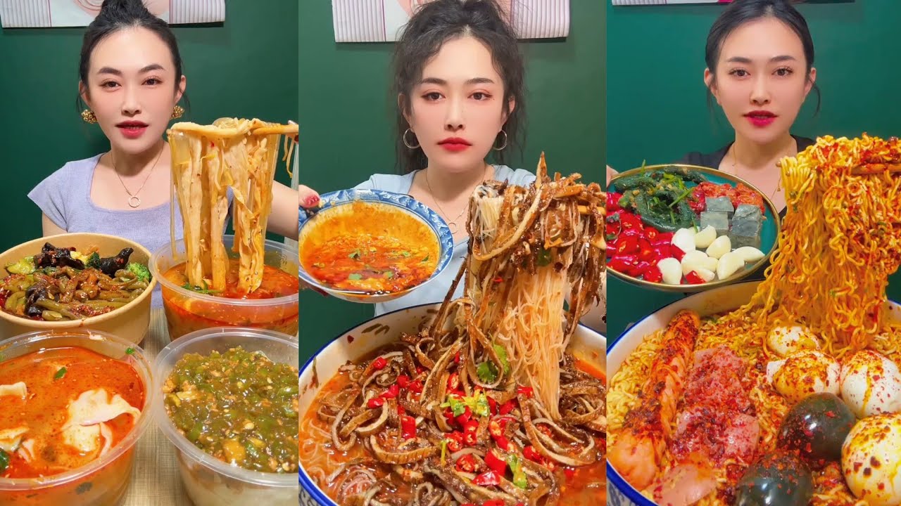 Mukbang Challenge Eating Rice 🍚 with food Spicy 🔥🥵 Noodles 🍜 🍖🥓 Meat