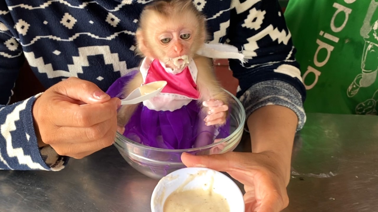 So fun!!  Beautiful Baby LIORA Enjoy Banana ,Coconut, Milk And Egg Smoothie Makes Her So Powerful