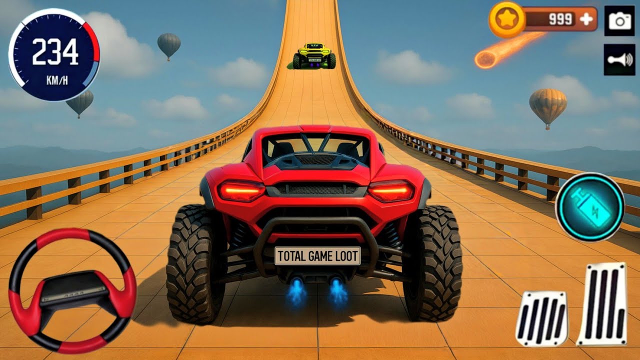 Mega Ramp Red Car Racing Flyover 3D Gameplay _ Android || Car Simulator Stunts Racing Video Car Game