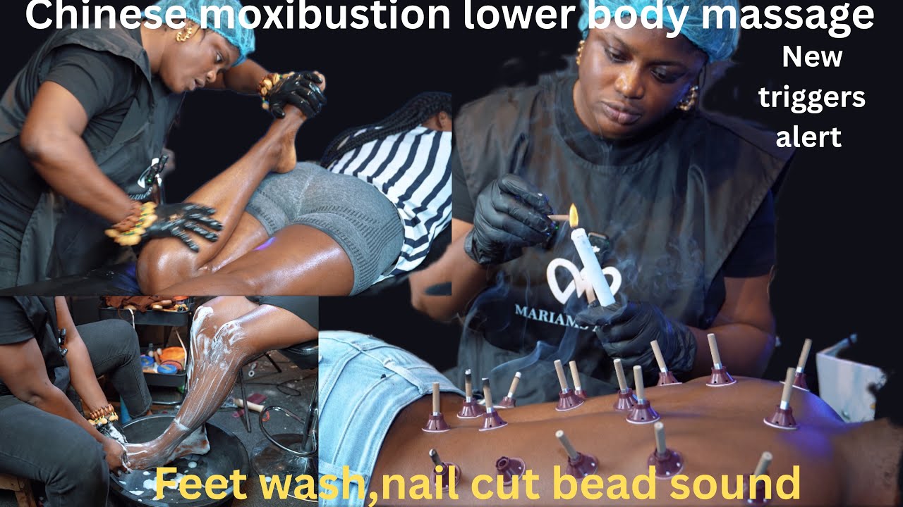 ASMR✨Chinese moxibustion, double hammer technique, lower and upper body massage, nail cuts, leg wash