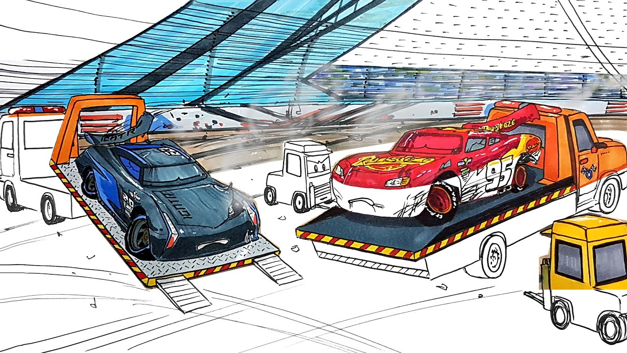Rescuing Badly Injured LIGHTNING McQUEEN and JACKSON STORM . CARS 3 2.0 Drawing and Coloring Pages