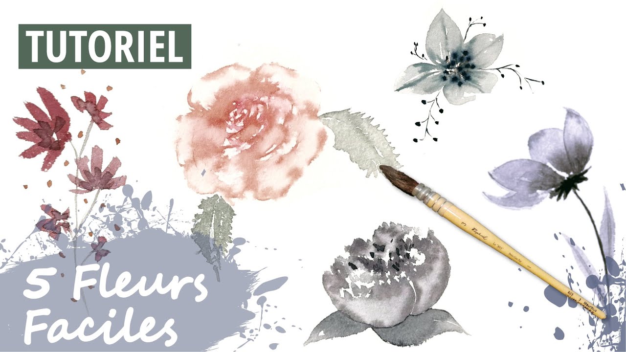 Aquarelle Fleurs faciles TUTO débutants 🌸 5 fleurs bicolores assorties pour bouquets ou couronnes 🌸