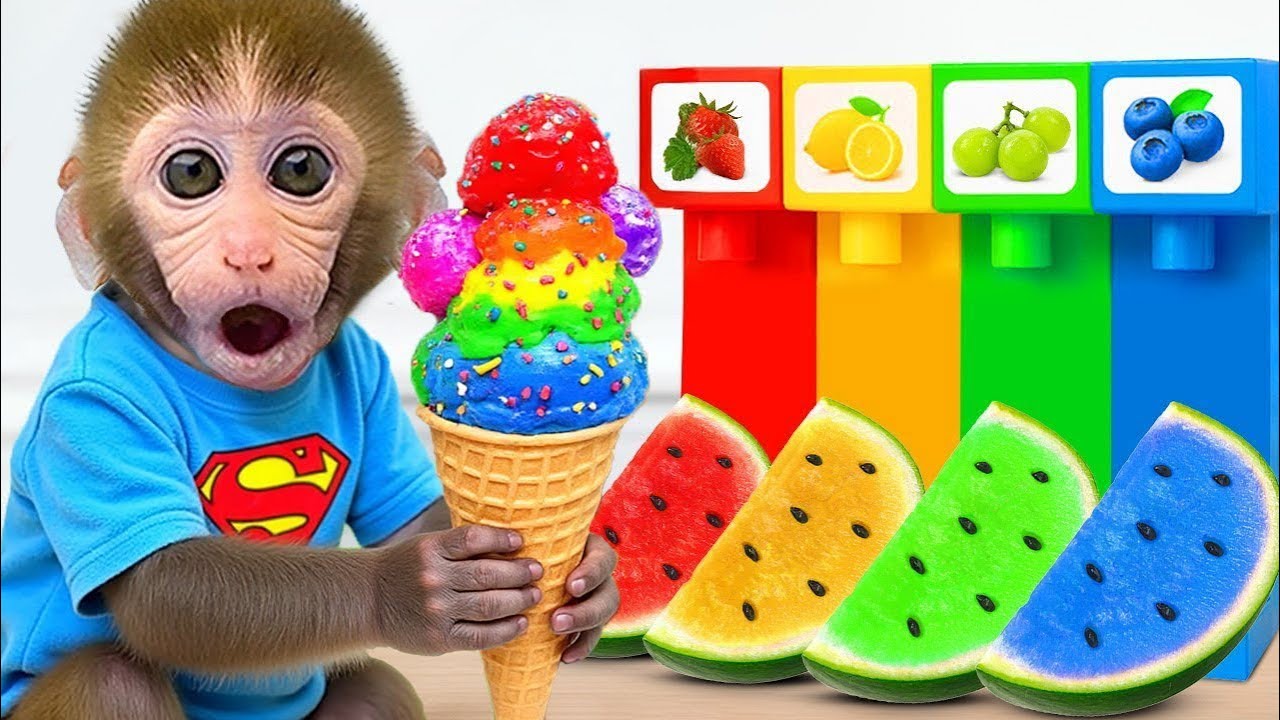 小猴子 BonBon 對彩虹冰淇淋大吃一驚 🍉😲 | Gogo Monkey Life